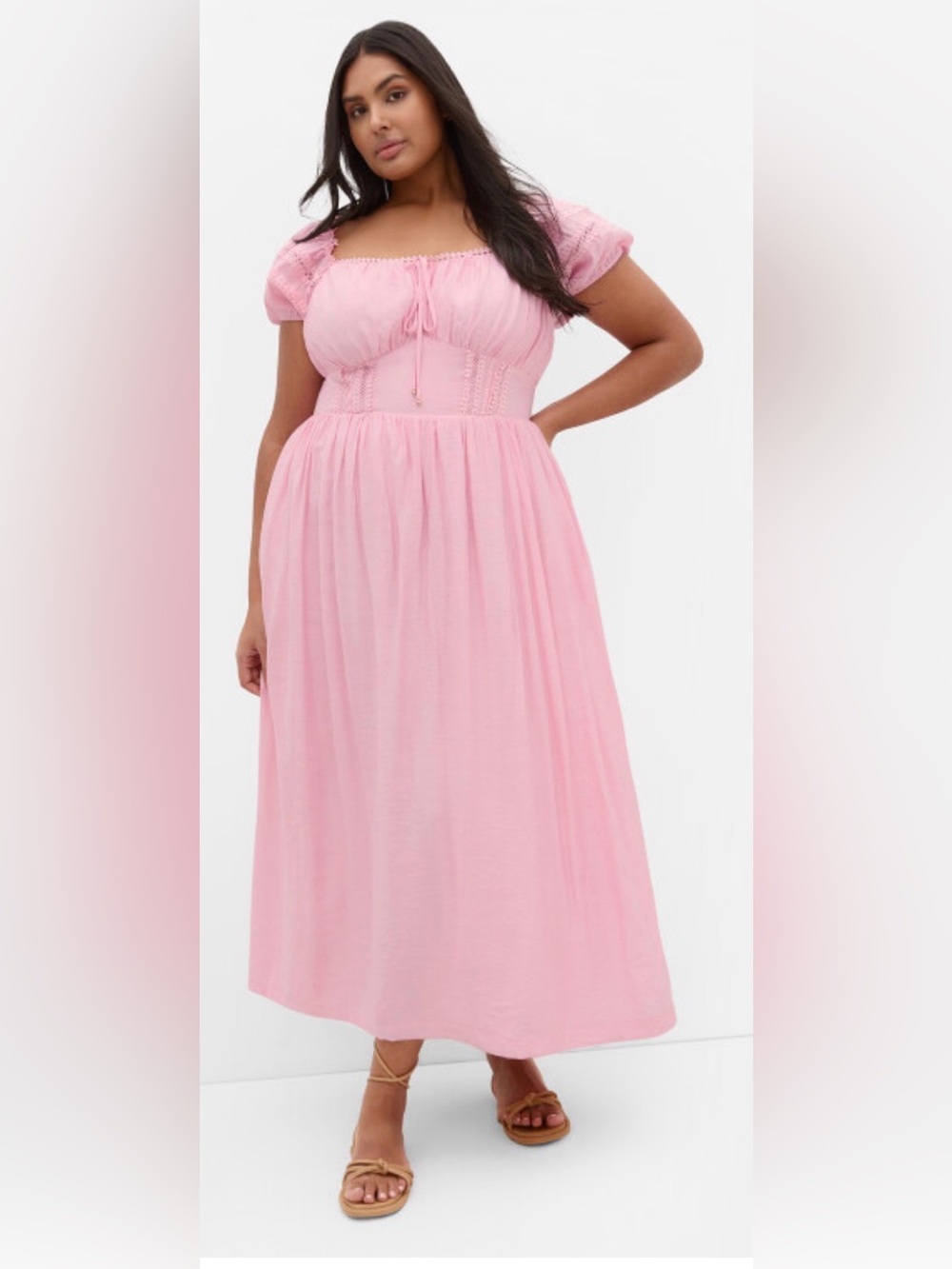 City Chic Light Pink Maxi Dress with Puff Sleeves